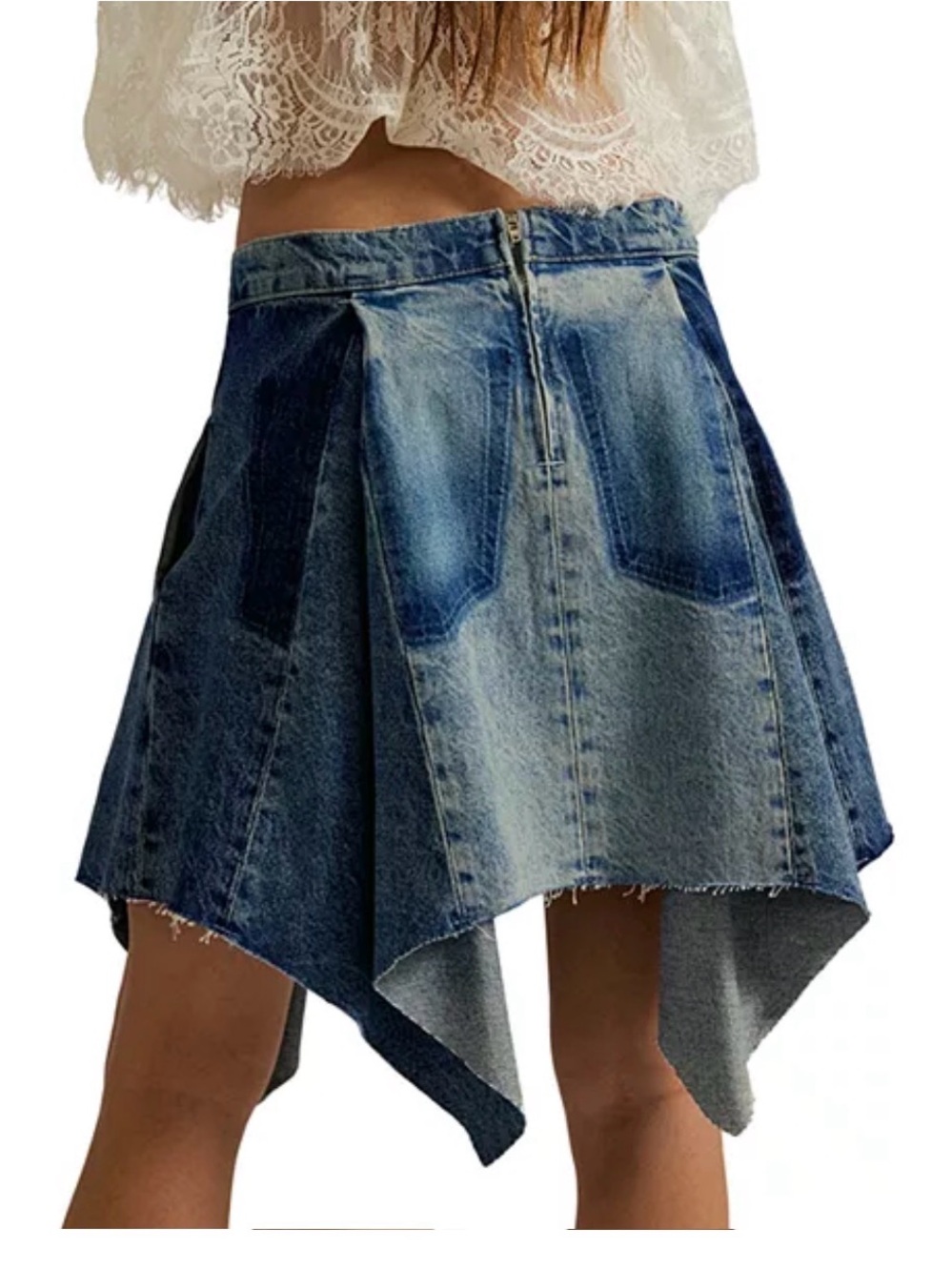 We The Free Two-Tone Denim Asymmetrical Frayed Skirt - Blue - Picture 5 of 9